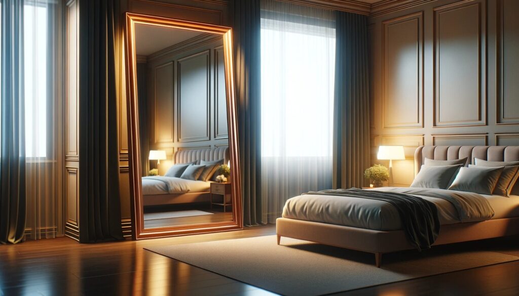 ベッドが映る鏡